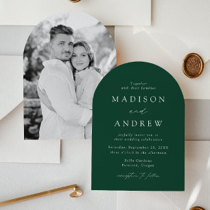 Modern Elegant Green Photo Arch Wedding Invitation