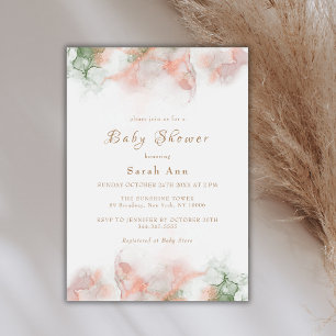 Modern Elegant Green Pink Boho Agate Baby Shower Invitation
