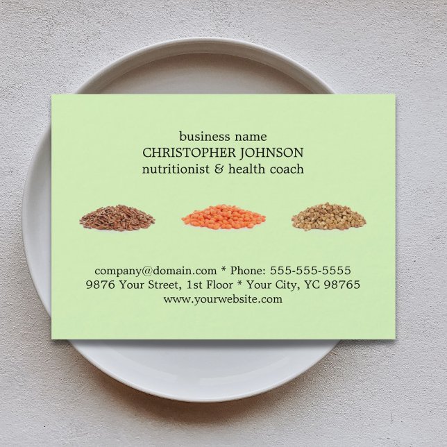 Modern Elegant Green Seeds Photo Nutritionist Business Card (Creator Uploaded)