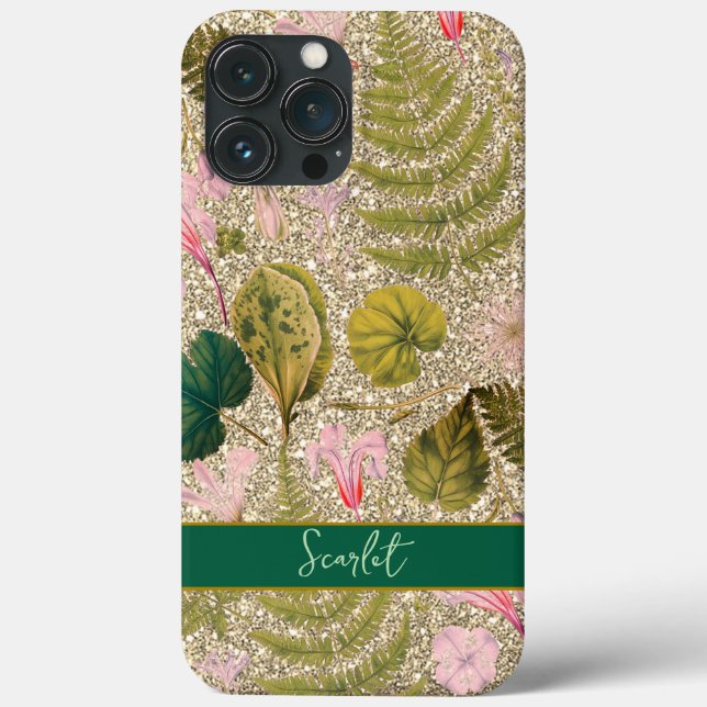 Modern elegant green spring leaves and flowers  Ca Case-Mate iPhone Case (Back)