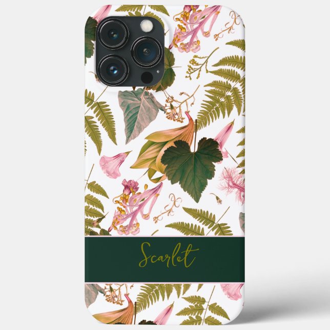 Modern elegant green spring leaves and flowers  Case-Mate iPhone case (Back)