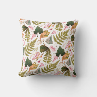Modern elegant green spring leaves and flowers cushion