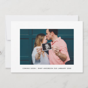 Modern Elegant Green Stripes Coming Soon Pregnancy Announcement