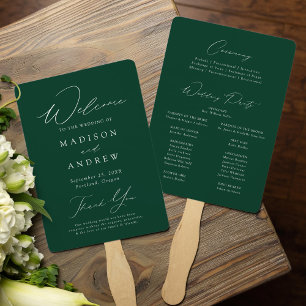 Modern Elegant Green Wedding Program Hand Fan