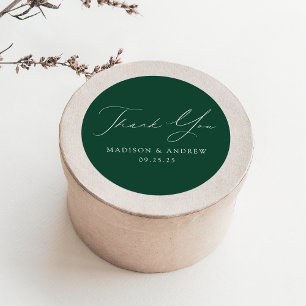 Modern Elegant Green Wedding Thank You Classic Round Sticker