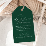 Modern Elegant Green Wedding Welcome Gift Tags<br><div class="desc">These elegant calligraphy wedding welcome gift tags are perfect for both casual and formal weddings. The design features a modern white calligraphy script with a dark green background or colour of your choice. Personalise the dark green wedding welcome gift tags with a short welcome message, your names, etc. The minimalist...</div>