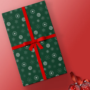 Modern Elegant Green & White Snowflakes Christmas Wrapping Paper
