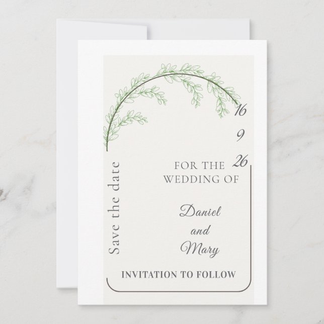 Modern Elegant Greenery Arch Save The Date Invitation (Front)