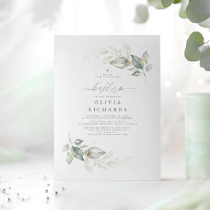 Modern Elegant Greenery Baptism Invitation