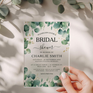Modern Elegant Greenery Bridal Shower Acrylic Invitations