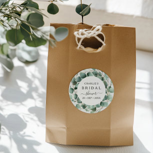 Modern Elegant Greenery Bridal Shower Classic Round Sticker