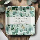 Modern Elegant Greenery Bridal Shower  Paper Plate<br><div class="desc">Elevate your bridal shower table setting with this elegant watercolor eucalyptus paper plate. Featuring a delicate wreath of soft green eucalyptus leaves intertwined with gold-accented branches, this design exudes natural beauty and refined sophistication. The modern calligraphy and classic serif typography add a stylish touch, making it a perfect fit for...</div>