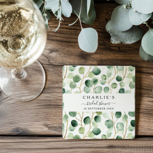 Modern Elegant Greenery Bridal Shower  Square Paper Coaster