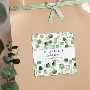 Modern Elegant Greenery Bridal Shower  Square Sticker