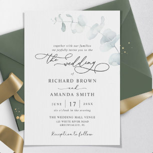 Modern Elegant Greenery Minimalist Wedding Invitation