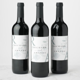 Modern Elegant Greenery Minimalist Wedding Wine Label