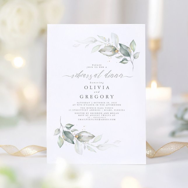 Modern Elegant Greenery Rehearsal Dinner Invitation (Elegant Greenery Rehearsal Dinner Invitations)