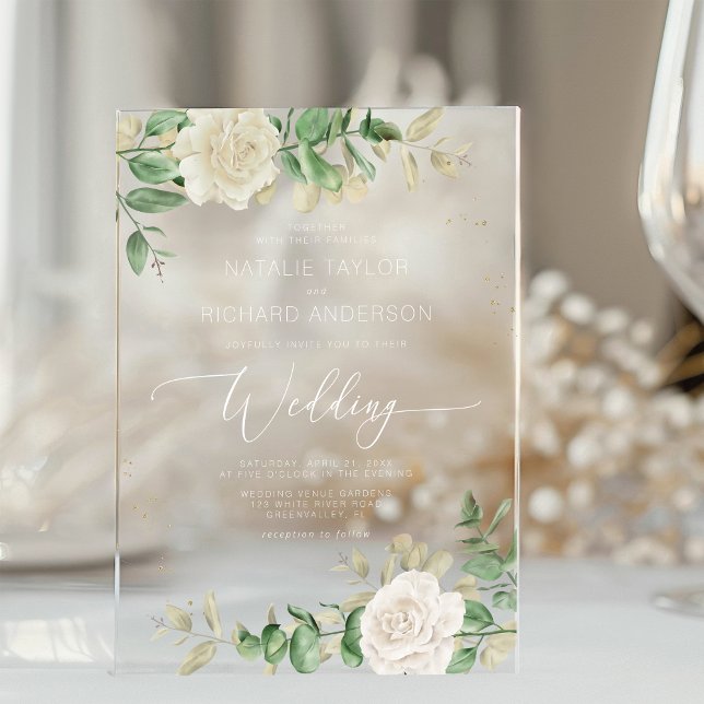 Modern Elegant Greenery Wedding Acrylic Invitations (Creator Uploaded)