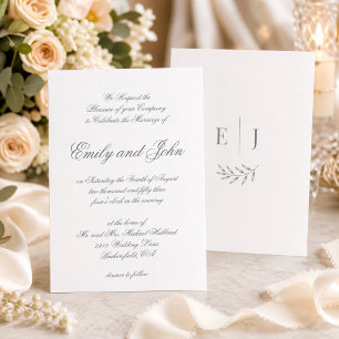 Modern Elegant Grey Calligraphy Minimalist Wedding Invitation