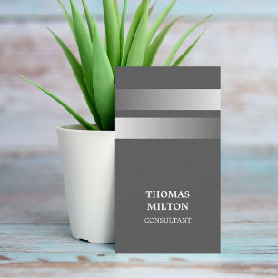 Modern Elegant Grey Faux Silver Stripes Consultant Business Card