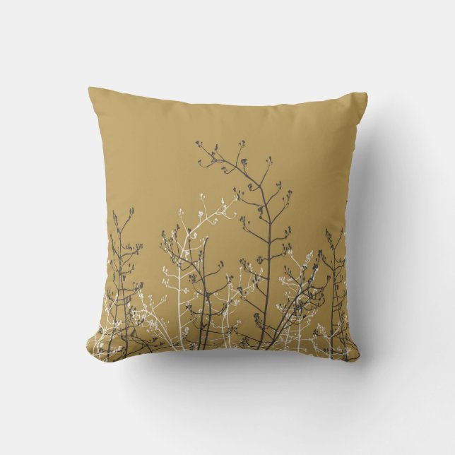 Modern Elegant Grey Flowers on Neutral Brown Gold Cushion (Front)