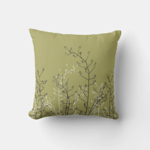 Modern Elegant Grey Flowers on Neutral Olive Green Cushion