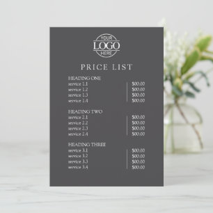 Modern Elegant Grey Logo Service Menu Price List