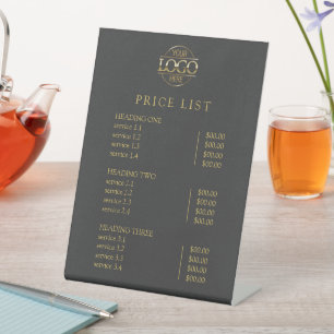 Modern Elegant Grey Logo Service Menu Price List Pedestal Sign