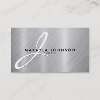 Modern & Elegant Grey Monogram Brushed Aluminium Business Card