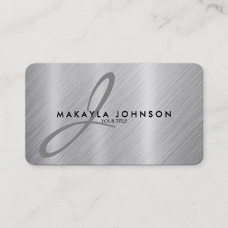 Modern & Elegant Grey Monogram Brushed Aluminium Business Card