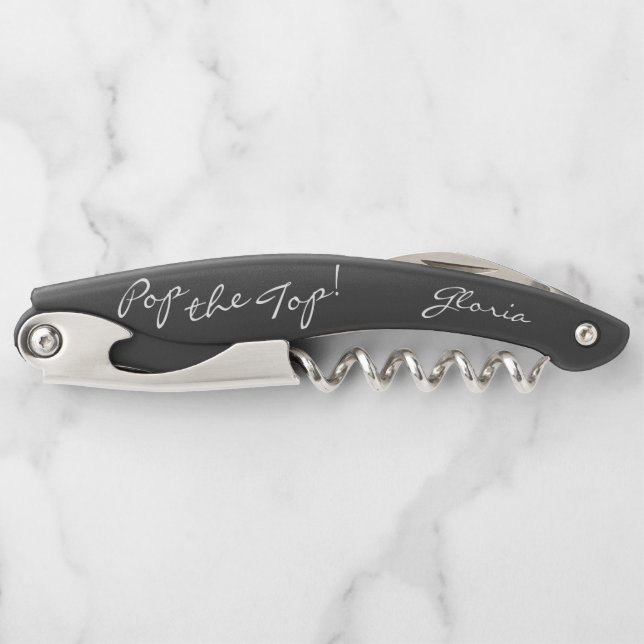 Modern Elegant Grey Pop the Top! | Personalised Corkscrew (Front)