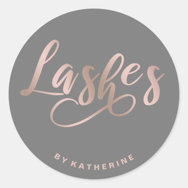 Modern elegant grey & rose gold lashes extension classic round sticker (Front)