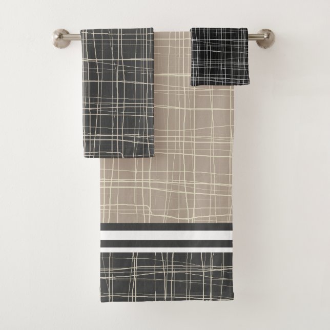 Modern elegant grey sketch 3 bath towel set (Insitu)