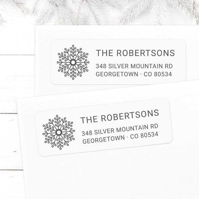Modern Elegant Grey Snowflake Return Address (Modern, elegant Snowflake Christmas return address labels in silver gray with family name.)