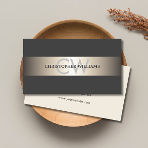 Modern Elegant Grey Stripes Monogram Consultant Business Card