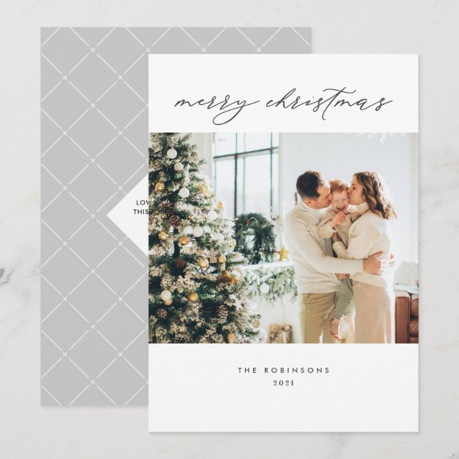 Modern Elegant Grey White Christmas Photo Holiday Card (Front/Back)