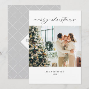 Modern Elegant Grey White Christmas Photo Holiday Card