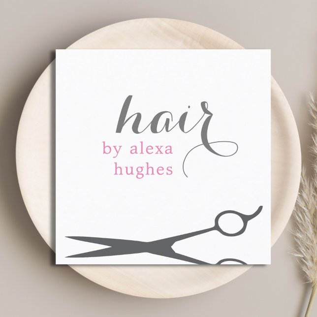 Modern Elegant Grey White Pink Hair Stylist Square Business Card (Creator Uploaded)