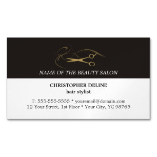 Modern Elegant Grey White Scissor Hair Stylist Magnetic Business Card