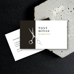Modern Elegant Grey White Stripes Hair Stylist Business Card