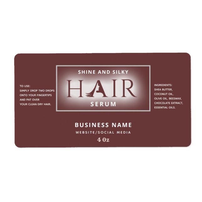 Modern elegant  hair serum label (Front)