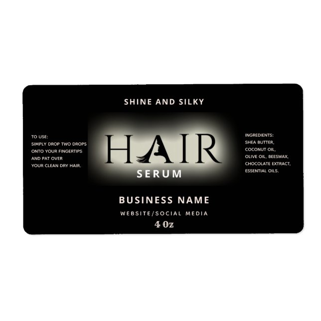 Modern elegant  hair serum label (Front)