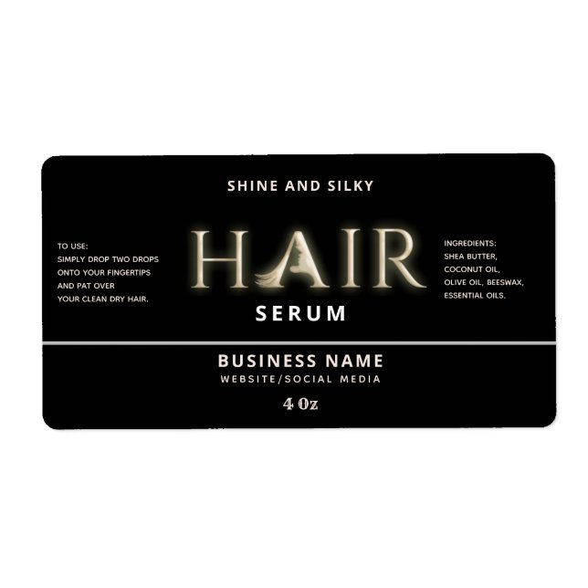Modern elegant  hair serum label (Front)