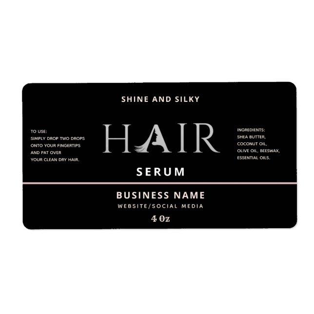 Modern elegant  hair serum label (Front)