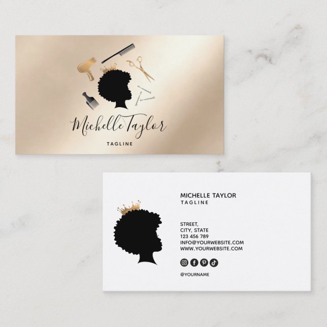 Modern Elegant Hairstylist Afro American Woman Business Card (Front/Back)