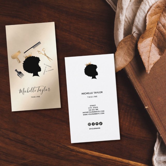 Modern Elegant Hairstylist Afro American Woman Business Card (Creator Uploaded)