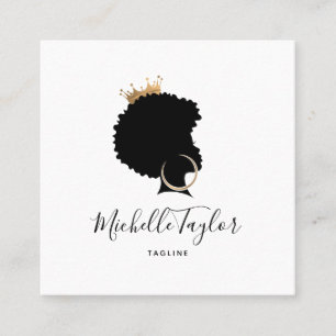 Modern Elegant Hairstylist Afro American Woman Square Business Card