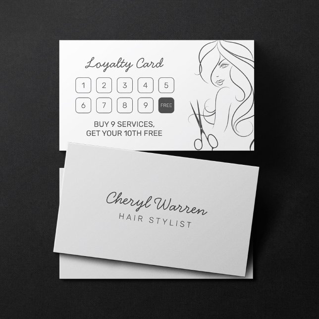 Modern Elegant Hairstylist Photo Simple White Grey Loyalty Card (Creator Uploaded)