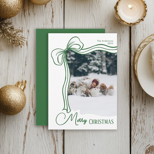 Modern Elegant Hand Drawn Bow Photo Christmas  Holiday Card (Creator Uploaded)