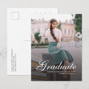 Modern Elegant Hand Lettered Photo Graduation Announcement Postcard